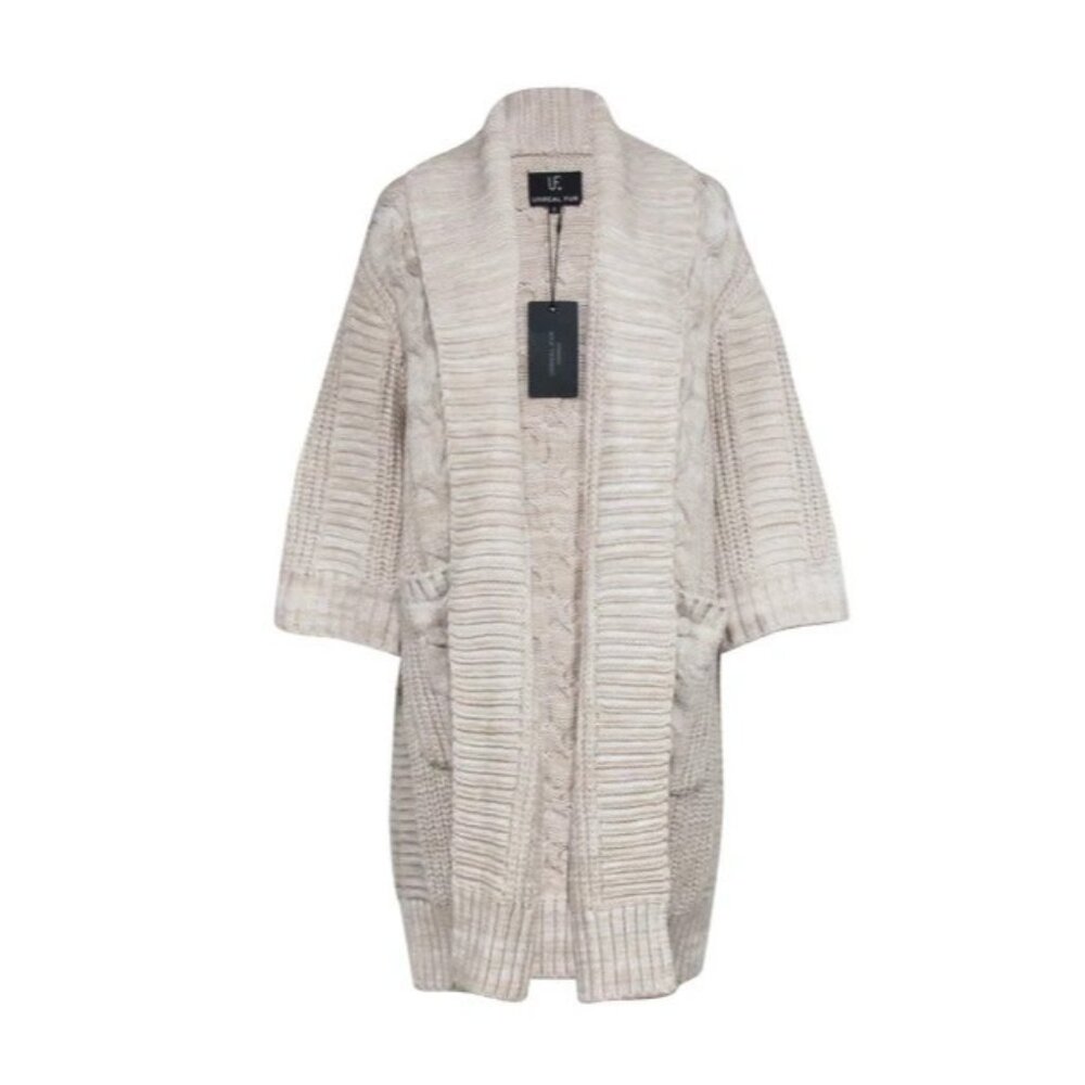 Unreal‎ Fur Cream Chunky Knit Cardigan Ribbed Open Front Shawl Collar Small
